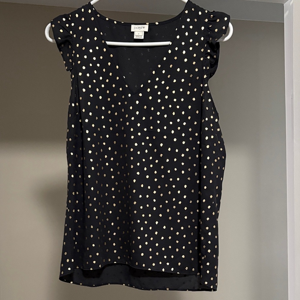 J. Crew Women's Black Top with Gold Dots